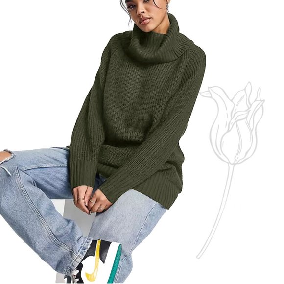 ASOS Open Back Knitted Roll Neck Green Sweater - Picture 2 of 10